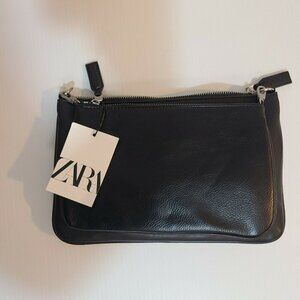 Zara Faux Leather Black Crossbody Clutch Wristlet Bag handbag, free Shipping!